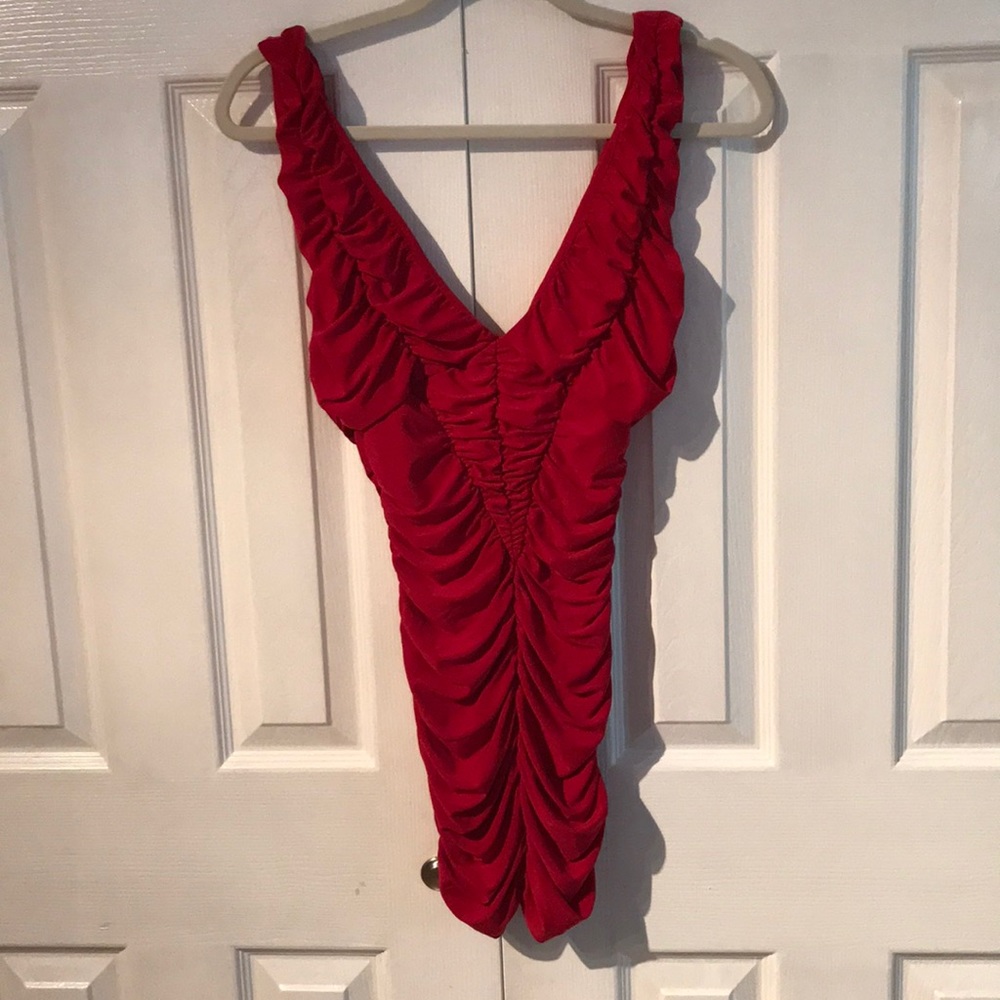 Red Ruched Dress - Picture 2 of 2